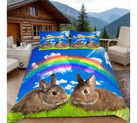 3D King Size Duvet Cover Sets 3D Printed Rabbit Print Bedding, Sky Soft Microfibre Duvet Cover Sets Quilt Cover and Pillow Set with Zipper 3 Pcs
