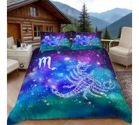 3D King Size Duvet Cover Sets 3D Printed Scorpio Bedding, Twelve Constellations Soft Microfibre Duvet Cover Sets Quilt Cover and Pillow Set with Zipper 3 Pcs