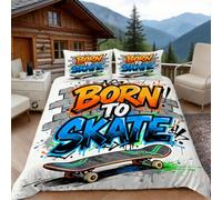 3D King Size Duvet Cover Sets 3D Printed Skateboard Graffiti Bedding, Brick Wall Soft Microfibre Duvet Cover Sets Quilt Cover and Pillow Set with Zipper 3 Pcs