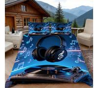 3D King Size Duvet Cover Sets 3D Printed Vinyl Record Player Bedding, Musical Notes Sheet Soft Microfibre Duvet Cover Sets Quilt Cover and Pillow Set with Zipper 3 Pcs