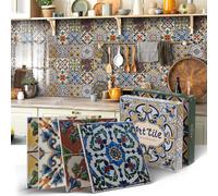 3D Kitchen Bathroom Tile Stickers Stick on Tiles, Thick Sticky Back Peel and Stick Self Adhesive backsplash for Fireplace Surround, Vinyl Waterproof Moroccan Mosaic, 12pcs 15x15cm