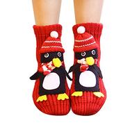 3D Knit Animal Socks,2025 2026 New Novelty Floor Sock for Christmas,Cute Novelty Animal Socks,Cute Hand Crochet Knit Sock,Winter Warm Floor socks for Adults,Breathable Anti-Sweat Design (Red Penguin)