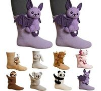 3D Knit Animal Socks,2026 New Novelty Floor Sock for Christmas,Cute Hand Crochet Knit S-ocks,Double-layer cotton,Cute Novelty Animal Socks,Winter Warm Floor Sock for Adults (Bat)