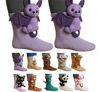 3D Knit Animal Socks,2026 New Novelty Floor Sock for Christmas,Cute Novelty Animal Socks,Cute Hand Crochet Knit Sock,Winter Warm Floor socks for Adults,Breathable Anti-Sweat Design (Bat)