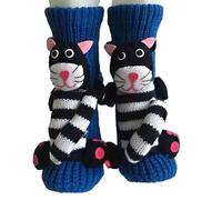 3D Knit Animal Socks,Blue Striped Cat Crochet Knit Sock New Novelty Christmas Floor Sock Winter Warm Breathable Anti-Sweat Socks Sleep Home Xmas Funny Gifts
