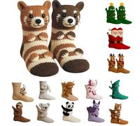 3D Knit Animal Socks, Cute Cat Hand Crochet Knit Sock New Novelty Christmas Floor Sock Winter Warm Breathable Anti-Sweat Socks Sleep Home Xmas Funny Gifts