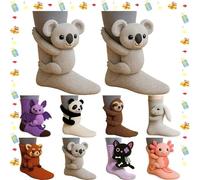 3D Knit Animal Socks, Cute Sloth Socks, Novelty Floor 3D Animal Sock for Christmas, Hand Crocheted Winter Warm Sock with Multiple Cute Animals Design, Xmas Gift for Unisex (#03)