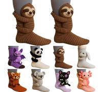 3D Knit Animal Socks Funny Highland Cow Sock, Winter Soft Fluffy Animal Floor Socks, Cozy Cute Hand Crochet Knit Sock, Fluffy Socks Womens Pilates Ladies White