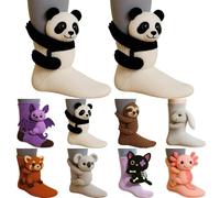 3D Knit Animal Socks Funny Highland Cow Sock, Winter Soft Fluffy Animal Floor Socks, Cozy Cute Hand Crochet Knit Sock, Womens Socks Pilates Slipper Pop White Black