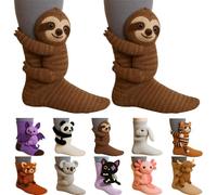 3D Knit Animal Socks - Funny Warm & Soft Long Stocking | Cozy Socks for Fall and Winter | Fun Gift Christmas Stocking Stuffer (Sloth)