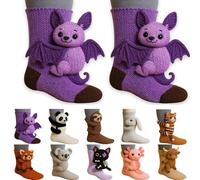 3D Knit Animal Socks - Funny Warm & Soft Long Stocking | Cozy Socks for Fall and Winter | Fun Gift Christmas Stocking Stuffer (Bat)