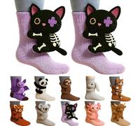 3D Knit Animal Socks - Funny Warm & Soft Long Stocking | Cozy Socks for Fall and Winter | Fun Gift Christmas Stocking Stuffer (Black Cat)