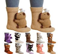 3D Knit Animal Socks - Funny Warm & Soft Long Stocking | Cozy Socks for Fall and Winter | Fun Gift Christmas Stocking Stuffer (Capybara)