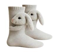 3D Knit Animal Socks Hand Crocheted Floor Sock Comfy Stocking Stuffers for Women Teen Girls Funny Socks Christmas Gifts (Bunny, One Size)