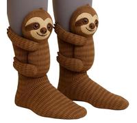 3D Knit Animal Socks, Hand Crocheted Soft Breathable Novelty Cute Stuffed Hug Sock Winter Warm Floor Socks for Men & Women (Sloth)