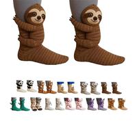 3D Knit Animal Socks, Novelty Floor Animal Sock for Christmas, Cute Sloth Socks, Winter Warm Hand Crochet Knit Floor Sock for for Men & Women, Breathable Anti-Sweat Design (Style-A)