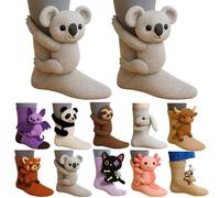 3D Knit Animal Socks, Novelty Floor Sock for Christmas, Cute Animal Socks, Cute Hand Crochet Knit Sock, Winter Warm Floor Socks for Adults, Breathable Anti-Sweat Design (Koala)