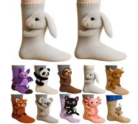 3D Knit Animal Socks, Novelty Floor Sock for Christmas, Cute Animal Socks, Cute Hand Crochet Knit Sock, Winter Warm Floor Socks for Adults, Breathable Anti-Sweat Design (Bunny)