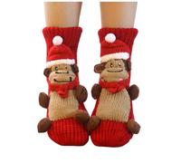 3D Knit Animal Socks,Red Monkey Crochet Knit Sock New Novelty Christmas Floor Sock Winter Warm Breathable Anti-Sweat Socks Sleep Home Xmas Funny Gifts