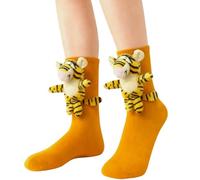 3D Knit Animal Socks Skid Warm Proof Cotton Socks Novelty Floor Sock for Christmas Cute Hand Crochet Knit Sock Winter Warm Floor Socks for Adults (Tiger)