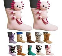 3D Knit Animal Socks,Skid Warm Proof Cotton Socks, Novelty Floor Sock for Christmas,Cute Hand Crochet Knit Sock,Winter Warm Floor socks for Adults,Breathable Anti-Sweat Design (Axolotl)