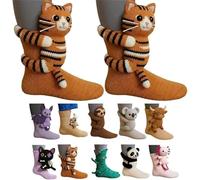 3D Knit Animal Socks,Skid Warm Proof Cotton Socks, Novelty Floor Sock for Christmas,Cute Hand Crochet Knit Sock,Winter Warm Floor socks for Adults,Breathable Anti-Sweat Design (Cat)