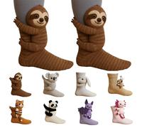 3D Knit Animal Socks, Sloth Socks, Cute Christmas Sock Funny Novelty Sock for Women, Warm Fleece Cosy Thick Non Slip Floor Sock for Adults Kids, 2026 New 3D Animal Figures, Christmas Gifts (A)