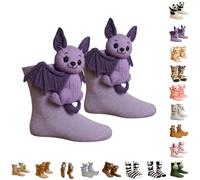3D Knit Animal Socks Womens Mens Novelty Sock for Christmas Winter Warm Anti-Sweat Design Sloth Socks Cute Crochet Knitted Floor Sock Funny Gifts for Women (Bat)