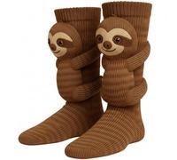 3D Knit Sloth Creature Socks For Women Men Kids, Hand Crocheted Soft Airy Cotton Striped Novelty Socks, 60% Cotton 40% Nylon Gauze Weave