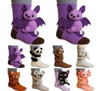 3D Knitted Animal Socks, Hand Crocheted Double Layer Cotton Warm Hug Cuddly Sock, Winter Christmas Socks for Women and Men, One Size (Dark Purple)