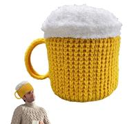 3D Knitted Beer Mug Hat - Funny Elastic Hat, Warm Winter Headwear, Eye-catching Appearance | Party Costume Hat for Men, Women, Adults, Holiday Celebration, Outdoor Fun Accesso