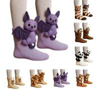 3D Knitted Socks with Animals Hand Crocheted Double Layer Cotton Winter Warm Cuddly Socks Women Men Christmas Animal Socks Animal Socks Sloth Funny Gift Idea, @-8, One Size