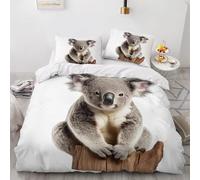 3D Koala Single Duvet Cover Sets Wild Animals Bedding Set Soft Microfiber Quilt Covers 150x200 cm with Zipper Closure and 2 Pillowcases 50x75 cm for Teens d1107