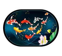 3D Koi Fish Oval Area Rug, Visual Illusion Floor Mat, Soft and Comfortable, Water-absorbing and Anti-slip, for Entryway, Kitchen, Bathroom, Bedroom(Blue,Medium)