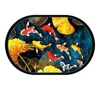 3D Koi Fish Oval Area Rug, Visual Illusion Floor Mat, Soft and Comfortable, Water-absorbing and Anti-slip, for Entryway, Kitchen, Bathroom, Bedroom(Gold,Large)