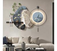 3D Koi Fish Wall Art Decor Clock with LED Light, Modern Luxury Decorative Clock with Real Display Shelf & Hydroponic Vase, for Living Room Entrance Dining Room