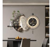 3D Koi Fish Wall Art Decor Clock with LED Light, Modern Luxury Decorative Clock with Real Display Shelf & Hydroponic Vase, for Living Room Entrance Dining Room