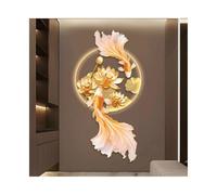 3D Koi Fish Wall Art Decor with LED Light Lucky Carp and Lotus Porch Decoration Painting 3D Wall Sculptures Illuminated Entryway Mural for Entrance