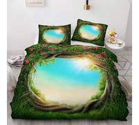 3D Landscape Single Duvet Cover Set 135x200cm 2 piece Soft Microfiber Reversible Bedding Set Plants And Flowers Comforter Cover with Zipper Closure Quilt Cover with Pillowcase 50x75cm(Image 2-11)