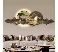 3D Landscape Wall Art with LED Light, Creative Chinese Mural Sconce USB, Traditional Oriental Sculpture for Hallway Office Bedroom