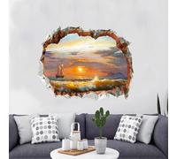 3D Landscape Wall Stickers Ocean Beach Home Background Wall Stickers Home Art Waterproof Decoration 38x60CM Color 1