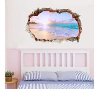 3D Landscape Wall Stickers Ocean Beach Home Background Wall Stickers Home Art Waterproof Decoration 38x60CM Color 2