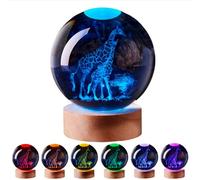 3D Large Giraffe Crystal Ball Night Light with Wooden Base, Giraffes Crystal Lamp Gift for Kids Wife Friends, 16 Color Changing with Remote Control, Laser Engraved 3.15 inch Glass Ball Lamp (Giraffe)
