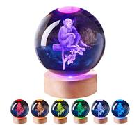 3D Large Monkey Crystal Ball Night Light with Wooden Base, Crystal Lamp Gift for Kids Wife Friends, 16 Color Changing with Remote Control, Laser Engraved 3.15 inch Glass Ball Lamp (Monkey)