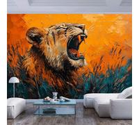3D Large Mural Photo Wallpaper Roaring lion orange blue hues modern style Roaring lion orange blue hues modern stylePeel and Stick Bedroom Sofa Tv Backdrop 3D 3D Living Room The Wall for Bedroom 3D E