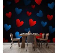 3D Large Poster Wall Mural Red Blue Love Heart 200x140 cm Non-Woven Photo Wallpapers, Modern Home Deco Wallpapers for Living Room Bedroom Sofa Backdrop Murals