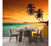 3D Large Poster Wall Mural Sunset Palm Trees by The Sea 200x140 cm Non-Woven Photo Wallpapers, Modern Home Deco Wallpapers for Living Room Bedroom Sofa Backdrop Murals