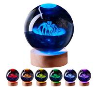 3D Large Spider Crystal Ball Night Light with Wooden Base, Crystal Lamp Gift for Kids Wife Friends, 16 Color Changing with Remote Control, Home Horror Decoration Glass Ball Lamp (Spider)