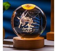 3D Laser Engraved Crystal Ball 80 mm Zodiac Crystal Ball with Solid Wood Stand Gift Box Home Decorative Accessories Creative Gifts (Capricorn)