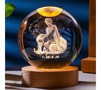 3D Laser Engraved Crystal Ball 80 mm Zodiac Crystal Ball with Solid Wood Stand Gift Box Home Decorative Accessories Creative Gifts (Aquarius)